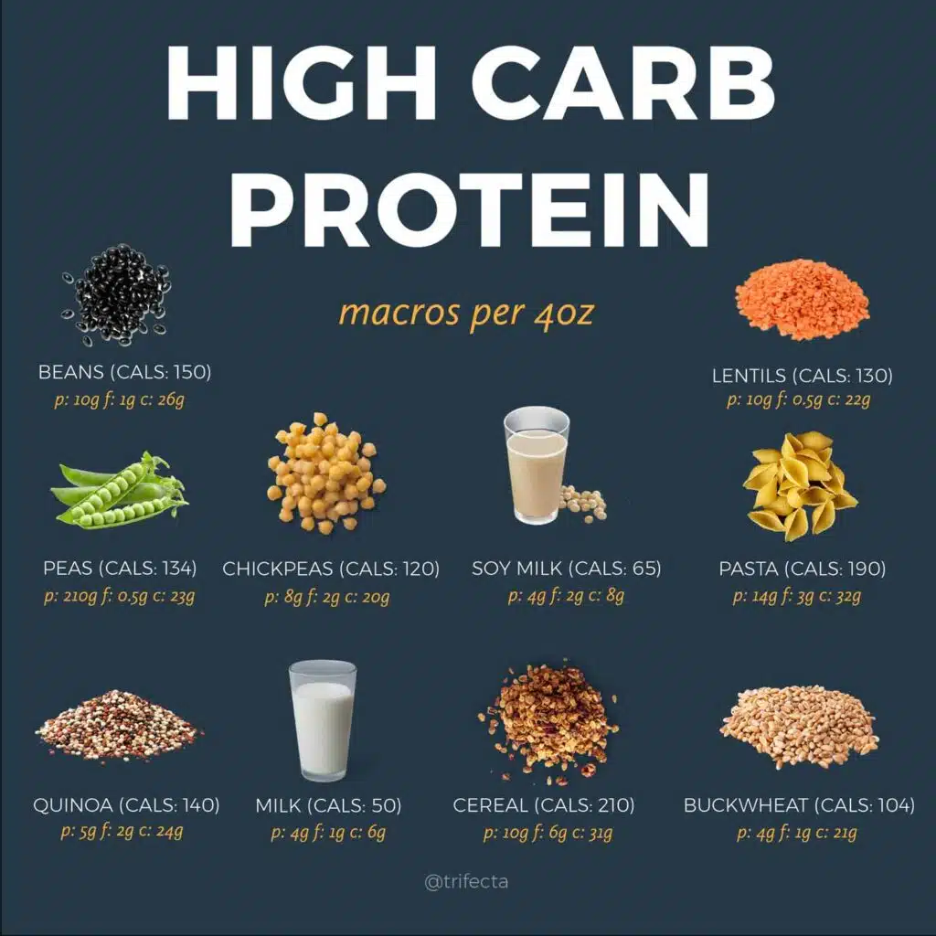 a list of high protein and high carb foods